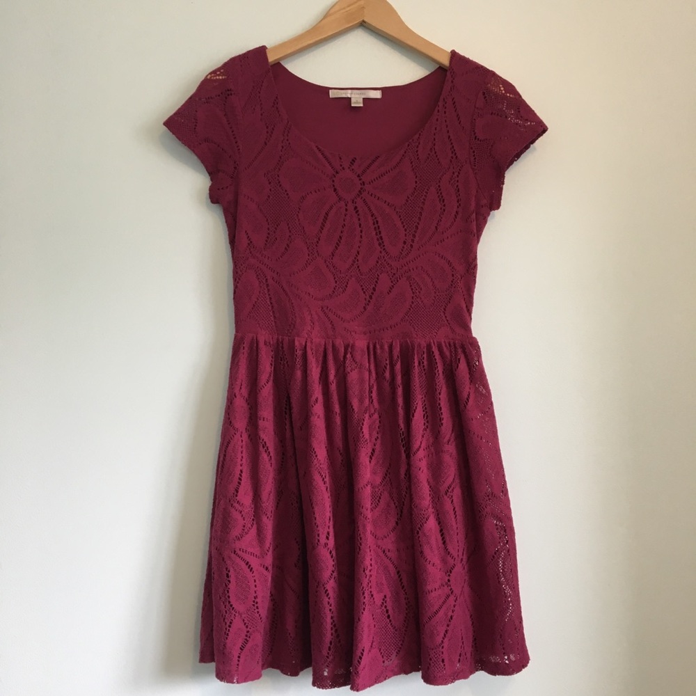 Lauren Conrad Fuchsia Pink Floral Lace Dress Small